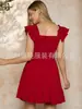 Vestido de Verano Nuevo Color Puro Cuello Redondo Manga Corta Falda de Pastel Plisada Falda Línea A Casual Amazon Europeo y Americano 2025