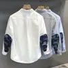Camisa blanca de otoño retro a la moda con retazos de cachemir estilo Hong Kong estilo japonés camisa fresca para hombre de manga larga