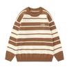 Suéter casual de punto de contraste a rayas de nicho para parejas, mismo estilo, pequeño, holgado, de cuello redondo, manga larga