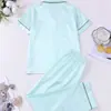 Comercio Electrónico Transfronterizo Estilo Europeo Satén Transpirable Cárdigan Pijama Solapa Manga Corta Pantalón Largo Conjunto de Ropa para el Hogar para Mujer Venta al por Mayor