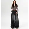 Calça Jeans Larga Grossa Forrada com Fleece 2025 Estilo Hot Girl Retrô Jeans de Perna Reta Calças Estendidas Femininas