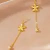 Pendientes Largos con Borla de Flor Chapados en Oro de 24 Quilates de Venta Caliente Transfronteriza para Mujer, Joyería de Oro Arena de Lujo Accesible, Estilo Popular en Xiaohongshu