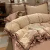 INS Estilo Coreano Todo Algodão Bordado Renda Primavera/Outono Colcha Cobre-leito Conjunto de Quatro Peças Acolchoado Lençol Espessado Capa de Edredom Conjunto de Três 3 ou Quatro 4 Peças