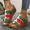 Transfronterizo 2023 Color de Verano Bloque de Color Casual Europeo y Americano Sin Cierre Cuña Hueca Adulto de Una Correa Chanclas para Mujer en Tallas Grandes Sandalias