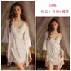 Lindo Sexy Renda Patchwork Sedutor Costas Nuas Acolchoado Cetim Camisola Robe Conjunto Casa Feminino 5334