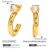 Pendientes de Acero de Titanio Transfronterizos Yuhui Forma de C Arco Semicircular Diseño Clásico Incrustados con Circonio, Pendientes de Acero Inoxidable Chapados en Oro Real
