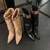 Botas Femininas Pontudas da Moda, Novas Botas de Montaria Afuniladas com Estampa de Leopardo, Botas Longas Femininas Petite com Salto Alto, Cor Damasco, Cano Largo, Estilo Descontraído