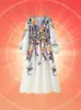 Exportación Transfronteriza 2025 Nueva Moda Retro Cuello en V Simple Posicionamiento Estampado Floral Vestido de Manga Larga para Mujer
