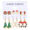 Pendientes navideños traje juego de 6 piezas gota de aceite europeo y americano campana navideña alce árbol de Navidad traje de pendientes pendientes para mujer