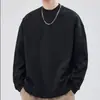Camiseta Deportiva de Manga Larga de Algodón Puro Talla Grande para Verano 2026 para Hombre Blanca Holgada Cuello Redondo Superior Casual Nueva Camiseta Base