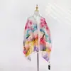 Novo Lenço Xale de Seda Estampado com Design Floral para Mulheres, Lenço de Seda Fino para Primavera e Outono, Ano Novo de 2026