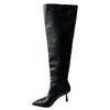 Botas de pierna ancha de moda 2024 nuevo estilo, botas de mujer de circunferencia grande, punta fina, tacón fino, efecto adelgazante, botas de tacón grueso, botas altas hasta la rodilla talla grande