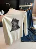 Suéter de Punto con Estampado de Gatos Estilo Coreano Cuello Medio Alto para Mujer Otoño/Invierno Adelgazante Suave A14664