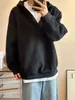 Nueva colección otoño/invierno 2025: sudadera con capucha casual de talla grande para mujer, corte holgado, estilo patchwork, manga larga, versátil, con diseño de dos piezas simulado