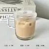 Copo de Vidro Ins com Listras Verticais, Tampa e Alça, Copo de Bebida de Grande Capacidade, para Leite, Suco, Café, Bebidas, Copo Transparente