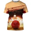 Camiseta de Verano Nueva y Popular Calavera de Bolos Impresión Completa 3D Unisex Deportiva Casual Transpirable Camiseta Superior