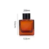 Botella de vidrio cuadrada sin llama para aromaterapia con tapa electrochapada en oro negro, botella difusora transparente de color té con varillas de ratán, botella difusora vacía