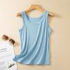 Chaleco de Algodón con Hilo Anti-Exposición para Mujer Verano Color Puro Capa Interior Camiseta en Forma de I Pequeño Suspbottomer Exterior Top sin Mangas
