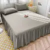 Faldón de cama fresco estilo coreano, pieza única, blanco puro, algodón lavado, colcha cepillada, cubrecama con faldón, protector de delantal de cama