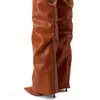 2023 Exportación Nueva Moda Europea y Americana Color Puro Punta Fina Tacones de Aguja Tacones Súper Altos Botas Altas hasta la Rodilla para Pantalones Falda Talla Grande Botas para Mujer