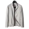 Chaqueta para Hombre, Estilo Primavera y Otoño, Cuello Alto, Top de Lino con Cremallera, Estilo Joven de Lujo para Negocios, Estilo Old Money, Abrigo Delgado Casual
