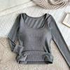 Top de otoño e invierno de rayón lijado con cuello cuadrado base cálido de manga larga sin costuras slim con almohadilla en el pecho ropa interior térmica interior para mujer