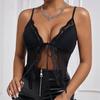 Estilo Oscuro Sexy Encaje Transparente Ajustado Camisola Cuello en V Top sin Mangas Ins Nuevo Hueco Lencería para Mujer Estilo Ins