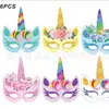 Ventas Directas de Fábrica 6 Piezas Unicornio Unicornios Mascarilla con Cordón Hecha a Mano DIY Accesorios para Fiesta Temática de Cumpleaños
