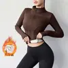 Chaqueta de Fitness Gruesa de Terciopelo Ajustada para Mujer, Corte 3D, Agujeros para el Pulgar, Cortavientos, para Correr por la Mañana, Ciclismo, Se Puede Usar como Ropa Exterior, Top de Yoga