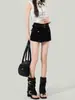 Pantalones Cortos de Mezclilla Estilo Workwear Americano Negro para Mujer, Novedad Verano 2026 Cintura Alta Delgados Adelgazantes Línea A Pantalones Cortos