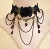 Accesorios Temáticos Oscuros para Adultos, Gargantilla de Encaje Negro, Joyería de Cristal, Cadena para Clavícula Hecha a Mano, Collar Peculiar para Cosplay