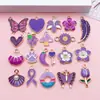 Serie Morada Corazón de Pluma Candado Gota de Aceite de Hongo Accesorios de Aleación Colgante Pulsera DIY Llavero Materiales Venta al por Mayor