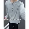 Camiseta de manga larga con textura vintage para hombre, estilo otoño old money, top básico versátil de alta gama, corte holgado