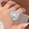 Anillo Abierto Redondo Super Brillante de Circonita, Simple y Moderno, Versátil, Lujo Ligero, Sensación de Alta Gama, Popular en Xiaohongshu, Joyería de Moda
