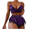 Lencería Sexy Popular Europea y Americana Sexy Liguero de Encaje Pantalones Cortos de Encaje Ropa de Casa para Mujer Conjunto de Dos Piezas