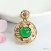 Colgante de Calabaza de Ágata Verde Imperial Natural Guan Yu Collar de Calcedonia Amarilla Estilo Étnico Venta al por Mayor Dropshipping S3110605
