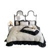 Conjunto Simples de Algodão Puro Estilo Coreano de Quatro Peças com Jacquard Tridimensional Estilo Artesanal, Lençol e Capa de Edredom de Algodão Lavado Estilo Princesa