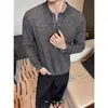 Camiseta de estilo americano de dinero viejo con cuello Henry para hombre, camisa base casual texturizada de otoño, top holgado relajado