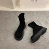 Nuevas botas cortas de ante elástico con forro polar y suela gruesa, diseño de nicho, zapatos negros Martins para mujer, otoño e invierno 2024