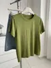 Camiseta de punto con bordado de lunares suave y amigable con la piel, cuello redondo, manga corta para mujer, elástica y versátil, adelgazante, top de algodón con copo de nieve verde retro para verano