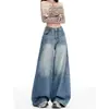 Jeans rectos vintage de mezclilla azul con efecto bigote de gato para mujer, nuevos de verano, tiro alto, corte holgado, adelgazantes, estilo americano, de pierna ancha, largo hasta el suelo