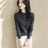 Elegante top de punto de manga larga para mujer, nuevo modelo otoño e invierno 2026, suéter de camisa básica original de comercio exterior ajustado
