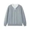 Sudadera con Capucha Estilo Americano Falso Dos Piezas Cuello Henley para Hombre Primavera/Otoño Diseño de Peso Pesado Sentido del Diseño Capa Interior Capa Base Top de Cuello en V Moderno
