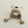 Chapéu de Lã de Pelúcia de Coelho para Meninas Outono Inverno Chapéu de Tricô Proteção de Orelha Chapéu de Lã Cartoon Infantil Quente à Prova de Vento Chapéu Estiloso para Menina