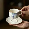 Taza de café de cerámica de bambú azul y blanco pintada a mano, estilo chino nuevo, lujo ligero, adecuada para el hogar, la oficina y para recibir invitados, taza de té exquisita