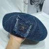 Designer de metal borboleta lavado Boina Denim mulheres primavera e verão retro rosto - olhando pequeno pintor boina na moda
