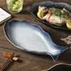 Plato de cerámica con forma de pez, plato creativo para pescado al vapor, plato para pescado comercial para restaurantes, plato de forma irregular, plato grande para pescado