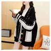 Nova fivela de cor malha cardigan outono e inverno moda solta plus size V-neck contraste cor design suéter feminino all-match casaco
