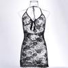 Vestido ajustado con tirantes Spice Girls Sexy sin espalda Encaje Malla Perspectiva Vestido sexy de cadera para mujer 8169