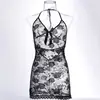 Vestido Sexy de Tirantes Finos para Mujer Europea y Americana Espalda Descubierta de Encaje Transparente Lencería Erótica para Mujer Falda Bodycon 8169